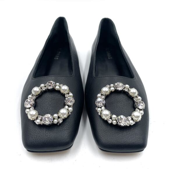 Alohas Bella Crystal Ballet Flats Black Pearl Leather Square Toe Sz 37 / 6.5 - Picture 3 of 10